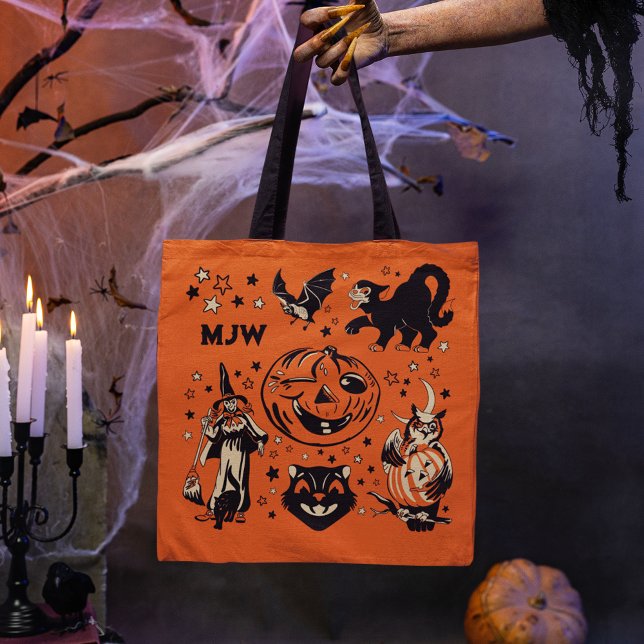 Bolsa Tote Halloween Retro Monogramado (Criador carregado)