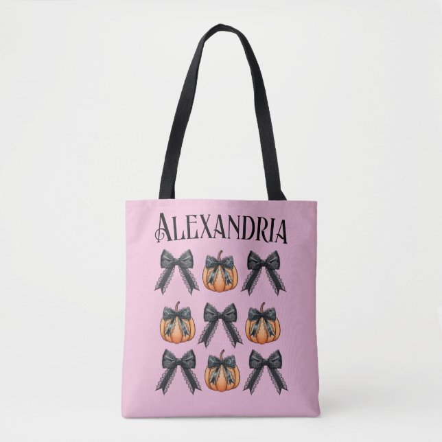 Bolsa Tote Halloween Rosa de Arco de Abóbora Personalizado (Frente)