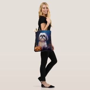 Bolsa Tote Halloween Shih Tzu Com Pumpkins Assustado