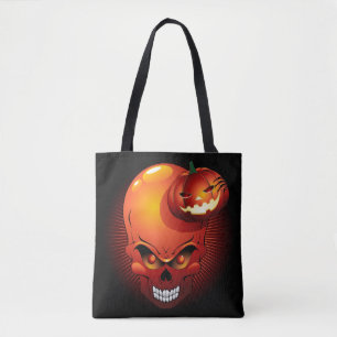 Bolsa Tote Halloween Skull e Pumpkin