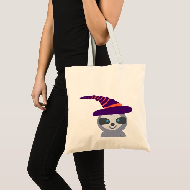Bolsa Tote Halloween Sloth no Chapéu das Bruxas (Frente (produto))