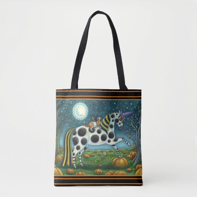 Bolsa Tote HALLOWEEN SPONTTED PONY E BAT CAT Whimssius (Frente)