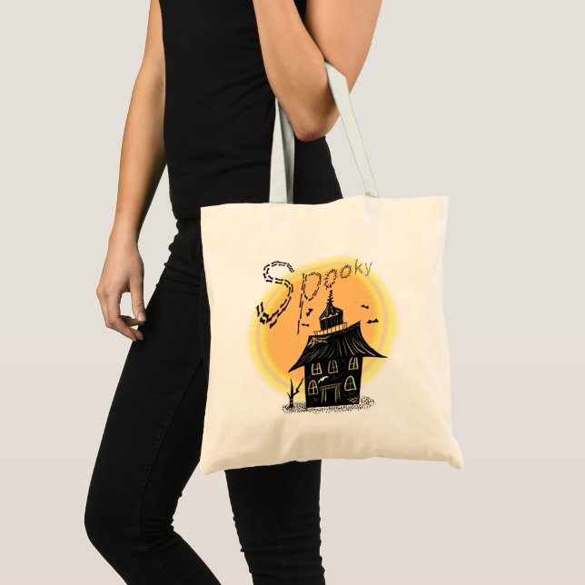 Bolsa Tote Halloween Spooky, Casa Assombrada (Frente (produto))
