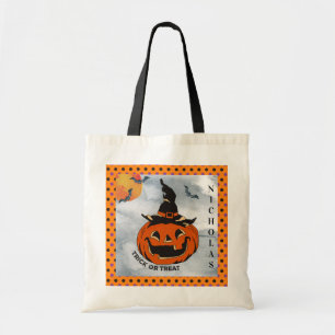 Bolsa Tote Halloween Vintage Jack O'Lantern Trick ou Treino