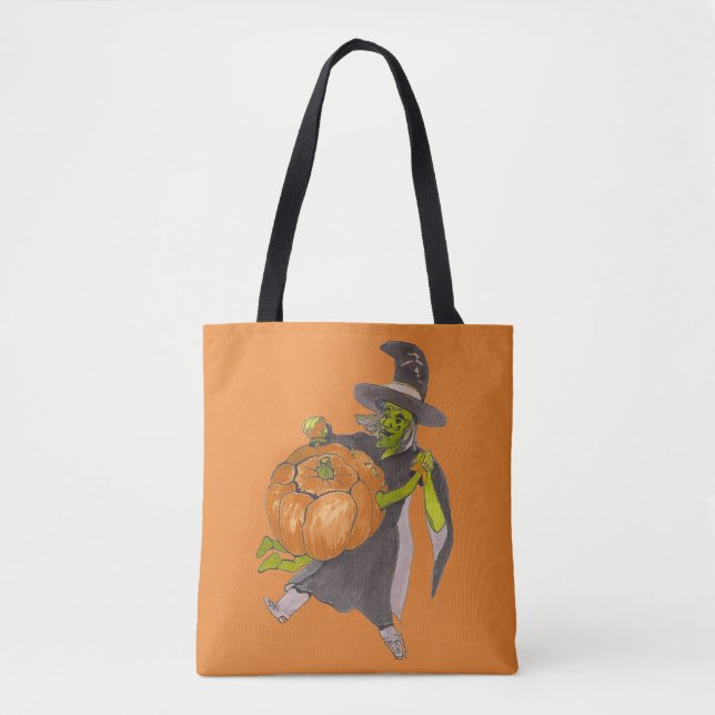 Bolsa Tote Halloween Witch and Pumpkin Dance Engraçado (Frente)