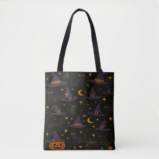 Bolsa Tote Halloween Witch Hats and Jack o Lanterns 