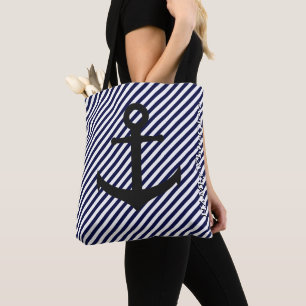 Bolsa Tote HAMbWG - Azul-marinho/ Branco com Âncor