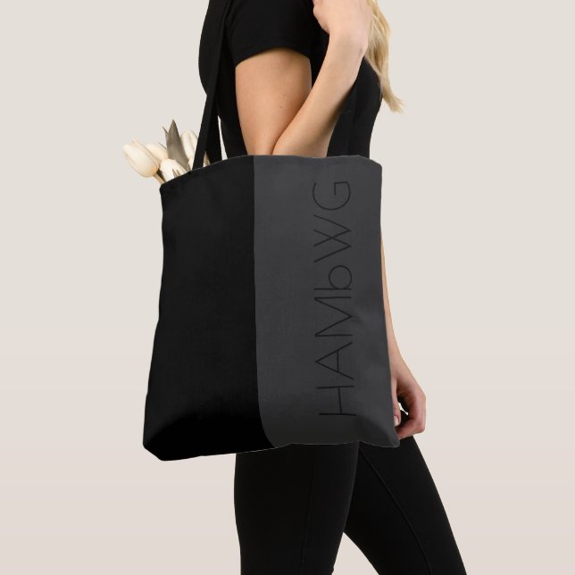 Bolsa Tote HAMbWG - Saco de Tote- Preto e Cinza w Logotipo HA (Close Up)