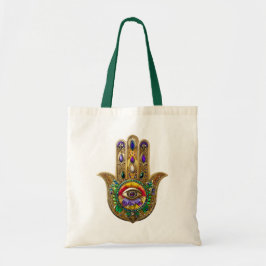 Bolsa Tote Hamsa de Ouro Pintado com Ametista Rubi Terceiro O
