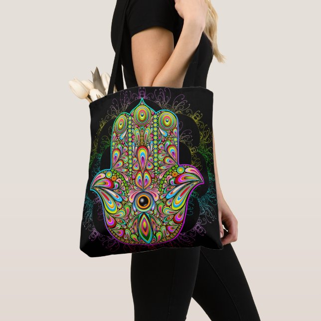 Bolsa Tote Hamsa Fatma Mão Arte Psicodélica (Close Up)