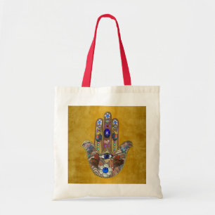 Bolsa Tote Hamsa Hearts Flowers Opal Art em Dourado