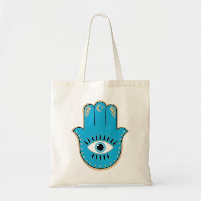 Bolsa Tote Hamsa Mão Grego Mau Olho Azul (Frente)