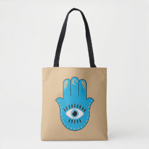 Bolsa Tote Hamsa Mão Grego Mau Olho Azul
