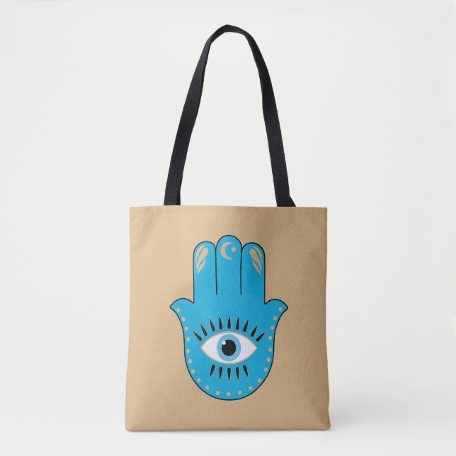 Bolsa Tote Hamsa Mão Grego Mau Olho Azul (Frente)