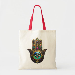 Bolsa Tote Hamsa Marrom Colorido Ouro Arco-íris Terceiro Olho