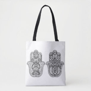 Bolsa Tote Hamsa tirado mão com ornamento 2