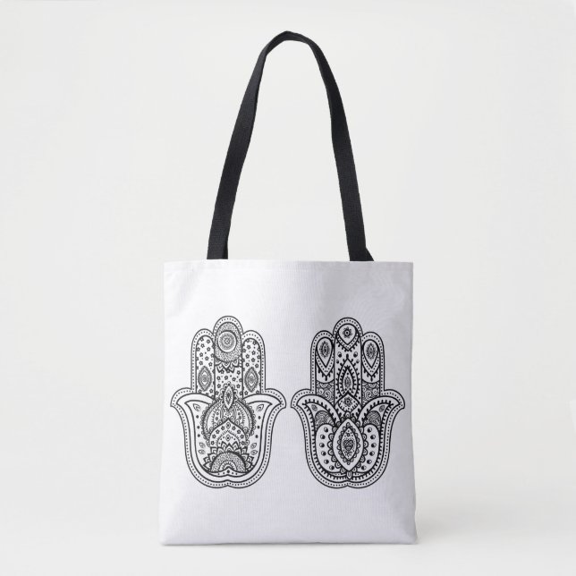 Bolsa Tote Hamsa tirado mão com ornamento 2 (Frente)