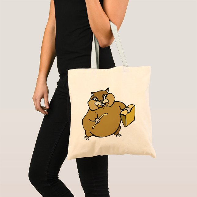 Bolsa Tote Hamster de Desenho Animado Marrom com Queijo (Criador carregado)