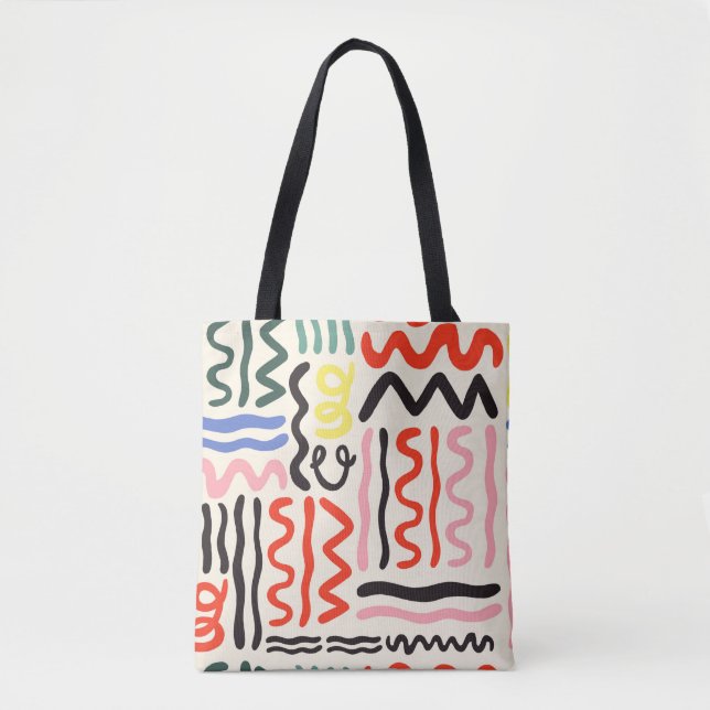 Bolsa Tote Hand drawn brush pattern, zigzags, lines and curve (Frente)