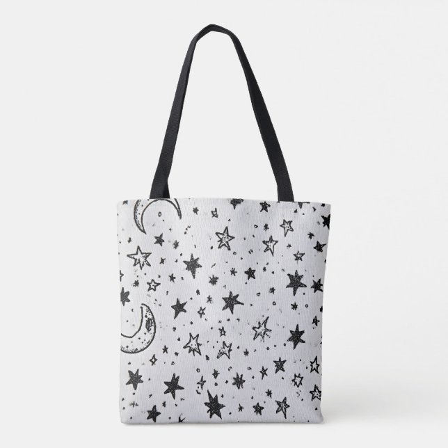 Bolsa Tote Hand Drawn Celestial Night Sky Pattern (Verso)