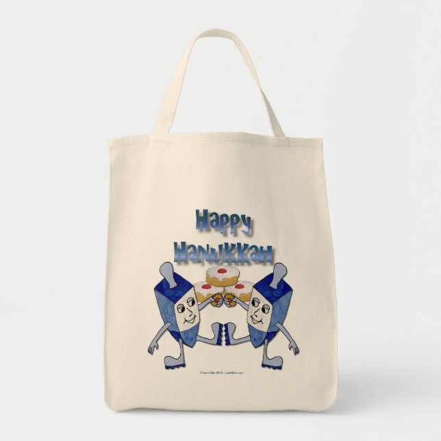 Bolsa Tote Hanukkah Dancing Dreidels e Jelly Doughnut (Frente)