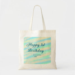 Bolsa Tote Happy 1st birthday kids baby blue green pastel ret