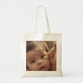 Bolsa Tote Happy 1st birthday name photo date stylish calligr