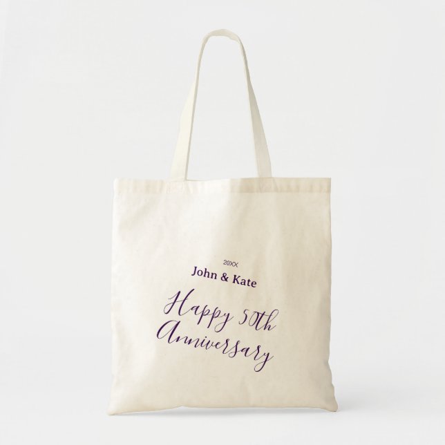 Bolsa Tote Happy 50th anniversary purple name year simple  (Frente)