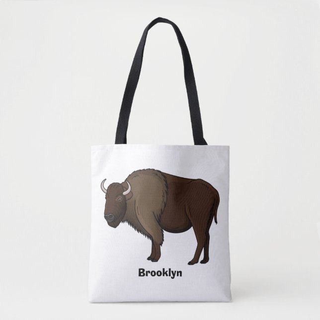 Bolsa Tote Happy American bison buffalo illustration (Frente)