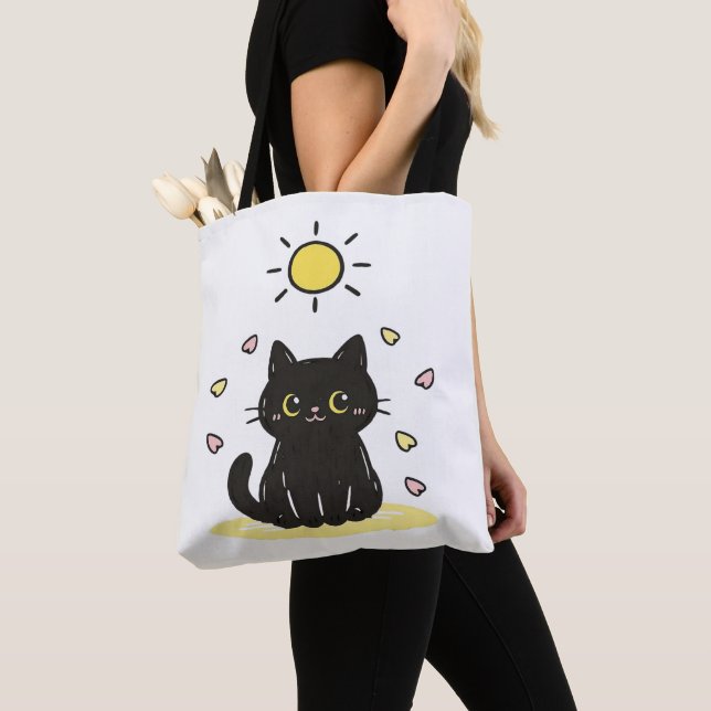 Bolsa Tote Happy Black Cat Sunshine (Close Up)