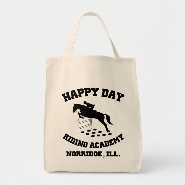 Bolsa Tote Happy Day Stables, Academia de Equitação, Norridge (Frente)