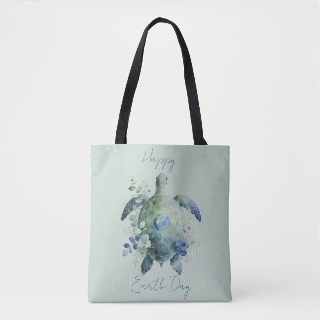 Bolsa Tote Happy Earth Day Turtle Design (Frente)
