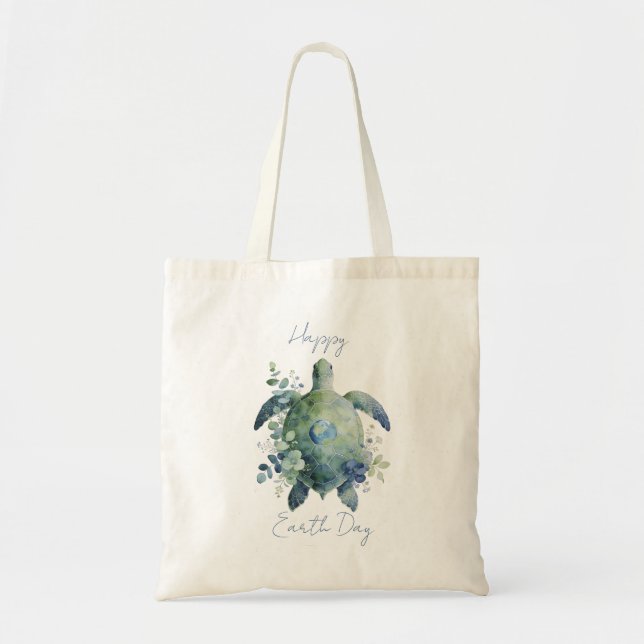 Bolsa Tote Happy Earth Day Turtle Design (Frente)