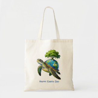 Bolsa Tote Happy Earth Day Turtle Planet and Tree
