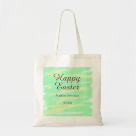 Bolsa Tote Happy Easter green yellow pastel gray name year 