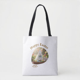 Bolsa Tote Happy Easter white bunny year photo family name 