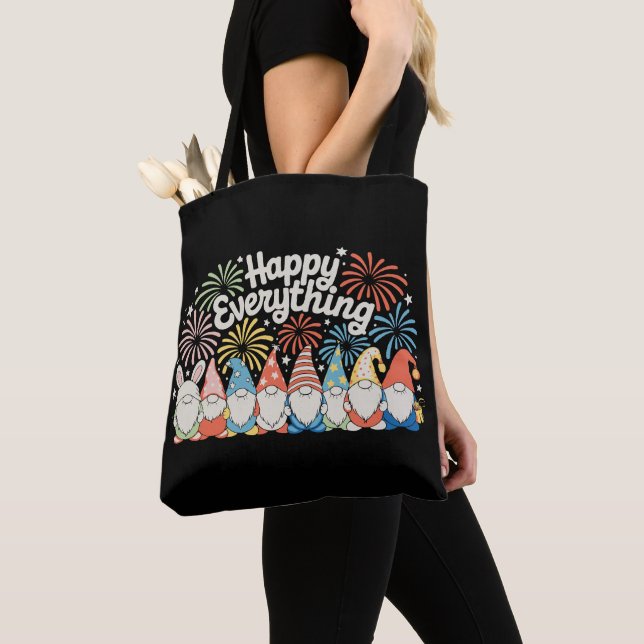 Bolsa Tote Happy Everything Gnomes All Year Every Holiday (Close Up)