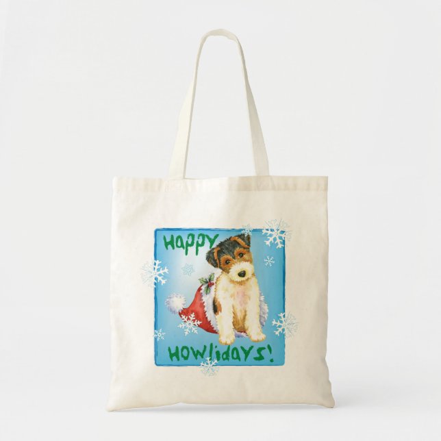 Bolsa Tote Happy Howliday Wire Fox Terrier (Frente)