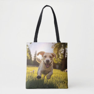 Bolsa Tote Happy Labrador Puppy em execução