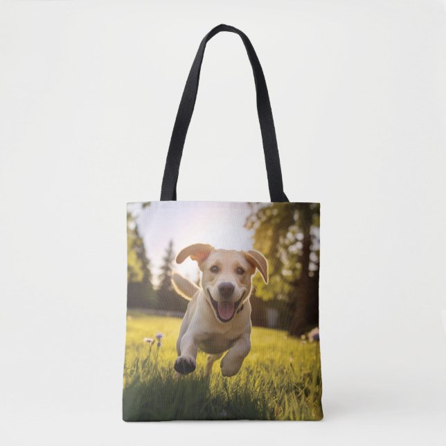 Bolsa Tote Happy Labrador Puppy em execução (Frente)