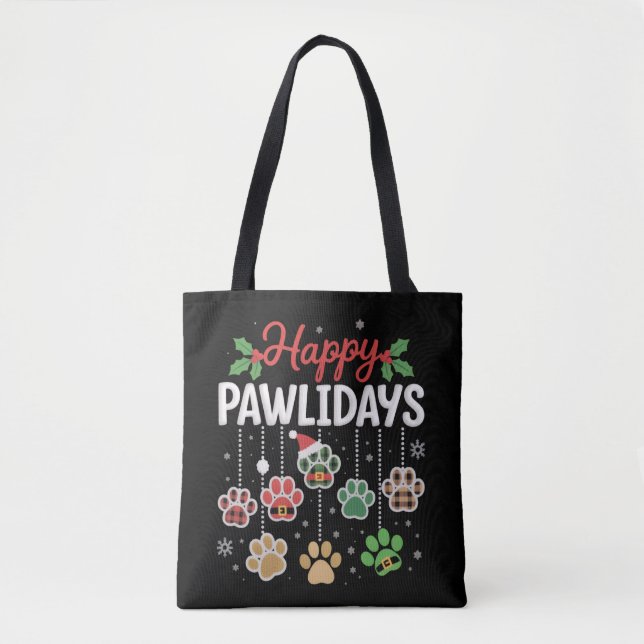 Bolsa Tote Happy Pawlidays Funny Christmas Dog Paw Xmas Dogs  (Frente)