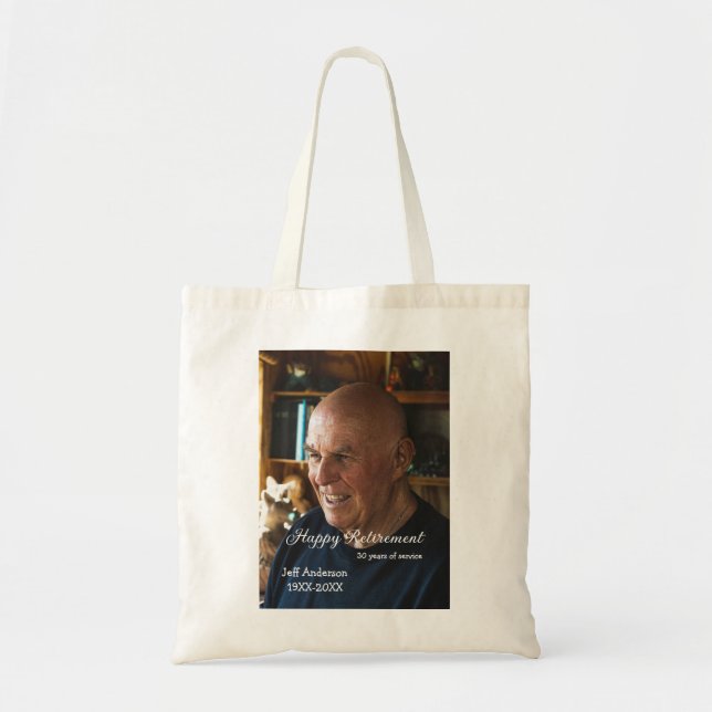 Bolsa Tote Happy retirement add name photo years of service r (Frente)