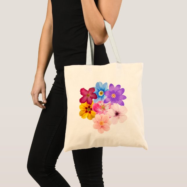 Bolsa Tote Harmonia da Primavera - Buquê de Flores Mista em A (Frente (produto))