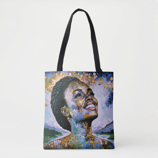 Bolsa Tote "Harmonia no Dourado e no Céu" (Frente)