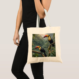 Bolsa Tote Harmonia tropical: Dois tucanos na cobertura