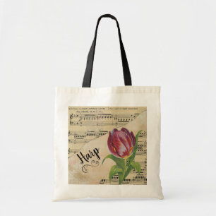 Bolsa Tote Harp Elegante Tulip Vintage Sheet Music