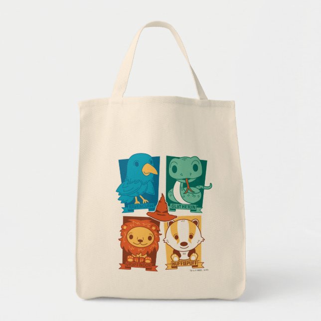 BOLSA TOTE HARRY POTTER™ | CASAS DE HOGWARTS™ EM DESENHO ANIM (Frente)