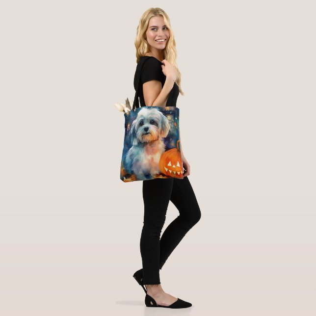 Bolsa Tote Havanês de Halloween com Abóboras Assustadoras (No(a) Modelo)
