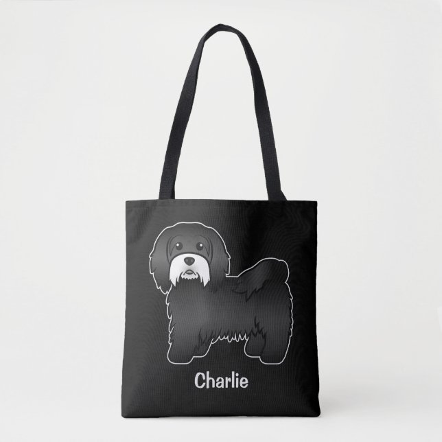 Bolsa Tote Havanês Negro Com bigode Branco E Texto Personaliz (Frente)