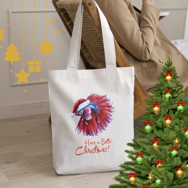 Bolsa Tote Have a Betta Christmas Funny Santa Fish Lover Pun  (Criador carregado)